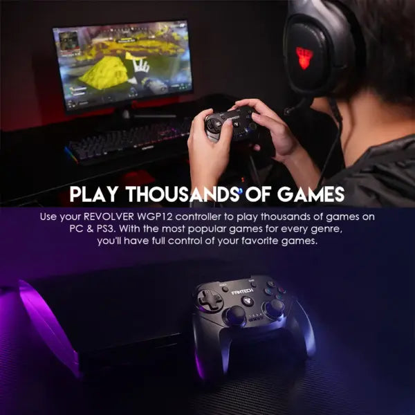 FANTECH WGP12 Revolver II Wireless Gaming Controller, 2.4GHz Dual Mode With Wired Option, 17 Buttons, Dual Vibration, 600mAh Rechargeable Battery, For PC And PS3 | Green
