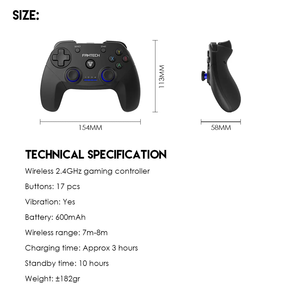 FANTECH WGP12 Revolver II Wireless Gaming Controller, 2.4GHz Dual Mode With Wired Option, 17 Buttons, Dual Vibration, 600mAh Rechargeable Battery, For PC And PS3 | Green
