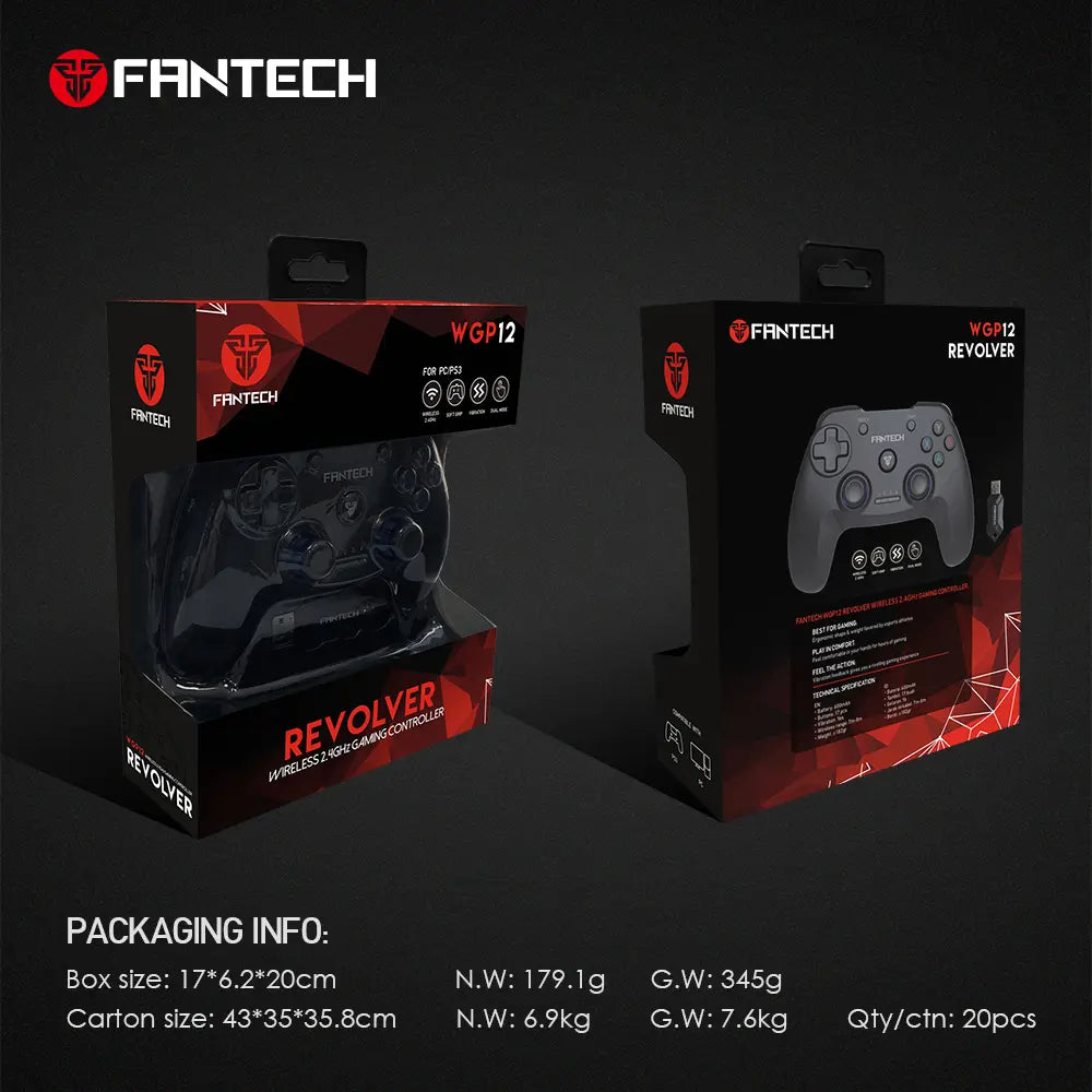 FANTECH WGP12 Revolver II Wireless Gaming Controller, 2.4GHz Dual Mode With Wired Option, 17 Buttons, Dual Vibration, 600mAh Rechargeable Battery, For PC And PS3 | Green