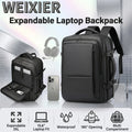 WEIXIER Expandable Laptop Backpack , 20–35L , 15.6 Inch Laptop Padded Sleeve , Tech Accessories Compartments , Waterproof 900D Oxford, 180° Opening, Dry Wet Separation | BLACK