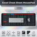 Excel Shortcut Keys Extended Mouse Pad, 900x400mm Large Desk Mat With Anti Slip Rubber Base, Fine Cloth Surface, Stitched Edges, Washable , 3mm Thickness