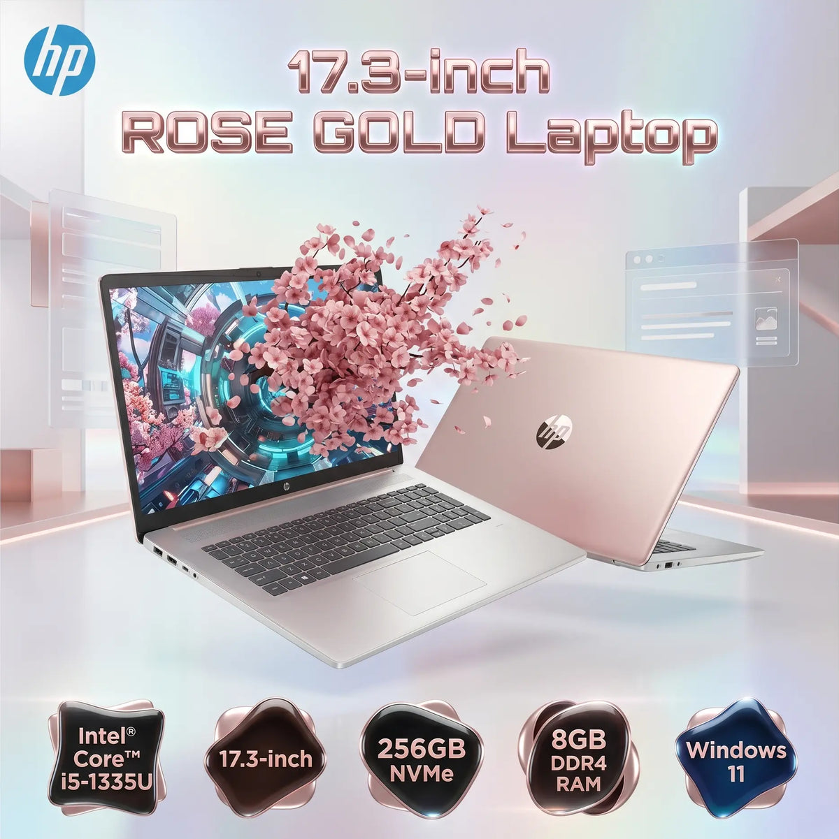 HP NOTEBOOK 17-CN3XXX Intel Core i5-1334U | 8GB DDR4 RAM : 256GB SSD NVMe | 17.3 inch HD+ IPS Display | Windows 11 | ROSE GOLD ~ Factory Refurb