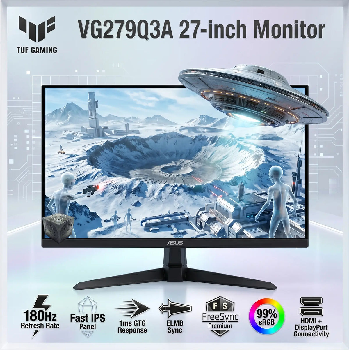 ASUS TUF Gaming VG279Q3A 27-Inch FHD 180Hz Fast IPS Gaming Monitor with 1ms GTG, ELMB Sync, FreeSync Premium, G-SYNC Compatible, HDMI DP 2.0, 99% sRGB, Anti-Glare | BLACK