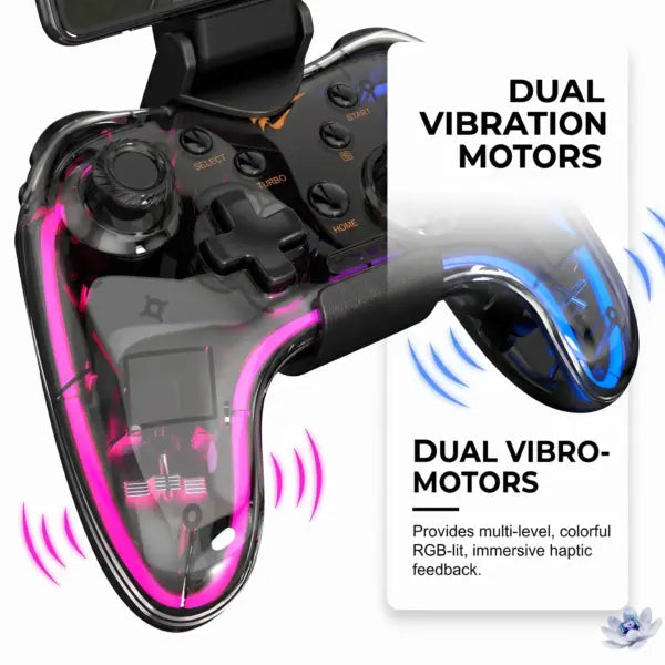 Havit G180BT Transparent RGB Wireless Gamepad, Bluetooth 5.0 + EDR, Dual Vibration, 800mAh Battery, 5–10 Hours, For Android, Windows, And Smart TVs.