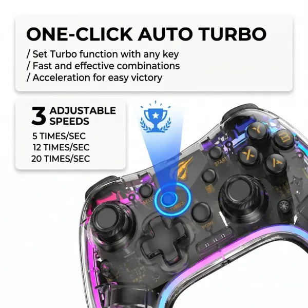 Havit G180BT Transparent RGB Wireless Gamepad, Bluetooth 5.0 + EDR, Dual Vibration, 800mAh Battery, 5–10 Hours, For Android, Windows, And Smart TVs.