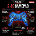 HAVIT 2.4GHz Wireless Gamepad With Dual Vibration, 12 Buttons, Digital and Analog Modes, Turbo Function, 5–20m Range and PC, PS1, PS2 and PS3 Support | Indigo Blue ~ HV-G89W