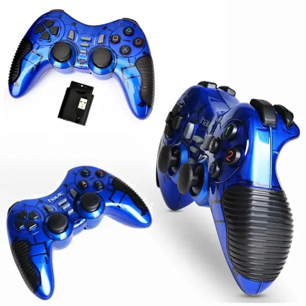 HAVIT 2.4GHz Wireless Gamepad With Dual Vibration, 12 Buttons, Digital and Analog Modes, Turbo Function, 5–20m Range and PC, PS1, PS2 and PS3 Support | Indigo Blue ~ HV-G89W