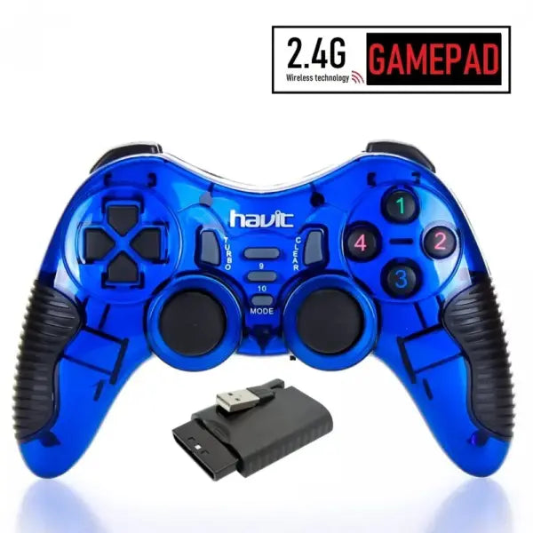 HAVIT 2.4GHz Wireless Gamepad With Dual Vibration, 12 Buttons, Digital and Analog Modes, Turbo Function, 5–20m Range and PC, PS1, PS2 and PS3 Support | Indigo Blue ~ HV-G89W