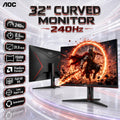 AOC 31.5-Inch Curved Gaming Monitor, FHD VA, 240Hz, 0.5ms MPRT, FreeSync Premium, 1500R, HDMI, DisplayPort, VGA, VESA | REFURB / 1 MONTH WARRANTY ~ C32G2ZE/BK