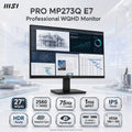 MSI PRO MP273Q E7 27-Inch WQHD 75Hz IPS Business Monitor, HDR Ready, Adaptive-Sync, EyesErgo, 2x HDMI 2.0, DisplayPort 1.2a, VESA Mount & MSI Power Link