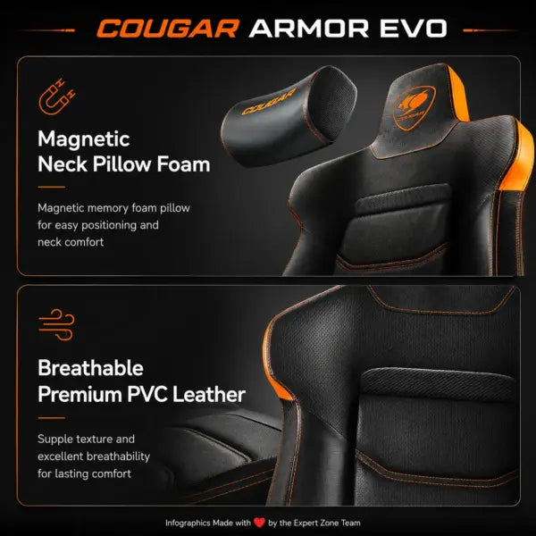 COUGAR ARMOR EVO Royal Gaming Chair –  4-Way Lumbar Support, Magnetic Memory Foam Pillow, 4D Armrests, 180° Recline & 160kg Support | Black & Gold
