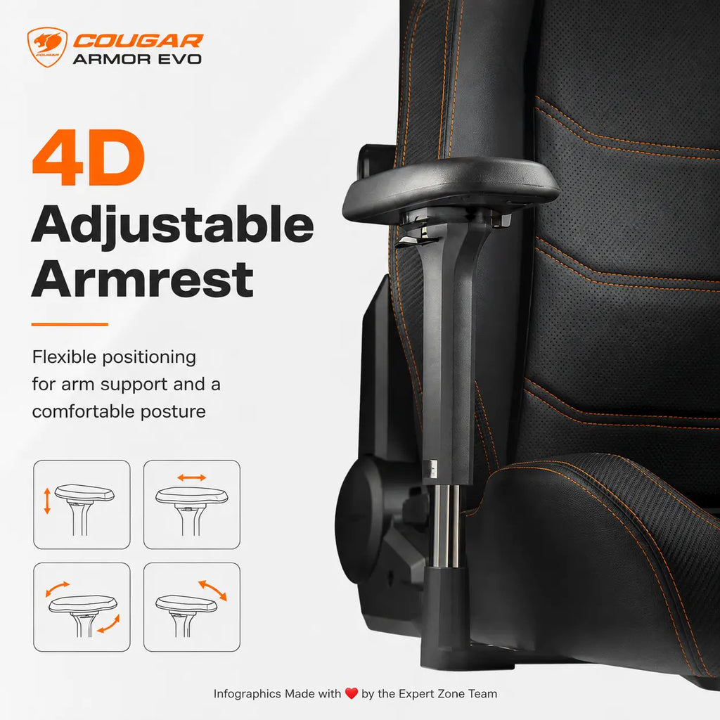 COUGAR ARMOR EVO Royal Gaming Chair –  4-Way Lumbar Support, Magnetic Memory Foam Pillow, 4D Armrests, 180° Recline & 160kg Support | Black & Gold