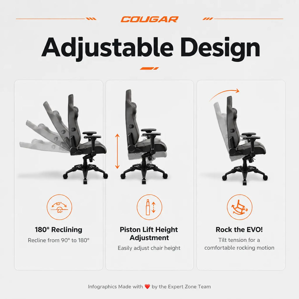 COUGAR ARMOR EVO Royal Gaming Chair –  4-Way Lumbar Support, Magnetic Memory Foam Pillow, 4D Armrests, 180° Recline & 160kg Support | Black & Gold