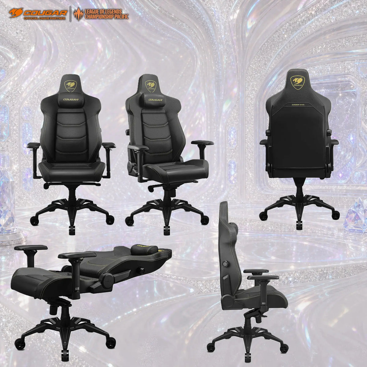 COUGAR ARMOR EVO Royal Gaming Chair –  4-Way Lumbar Support, Magnetic Memory Foam Pillow, 4D Armrests, 180° Recline & 160kg Support | Black & Gold
