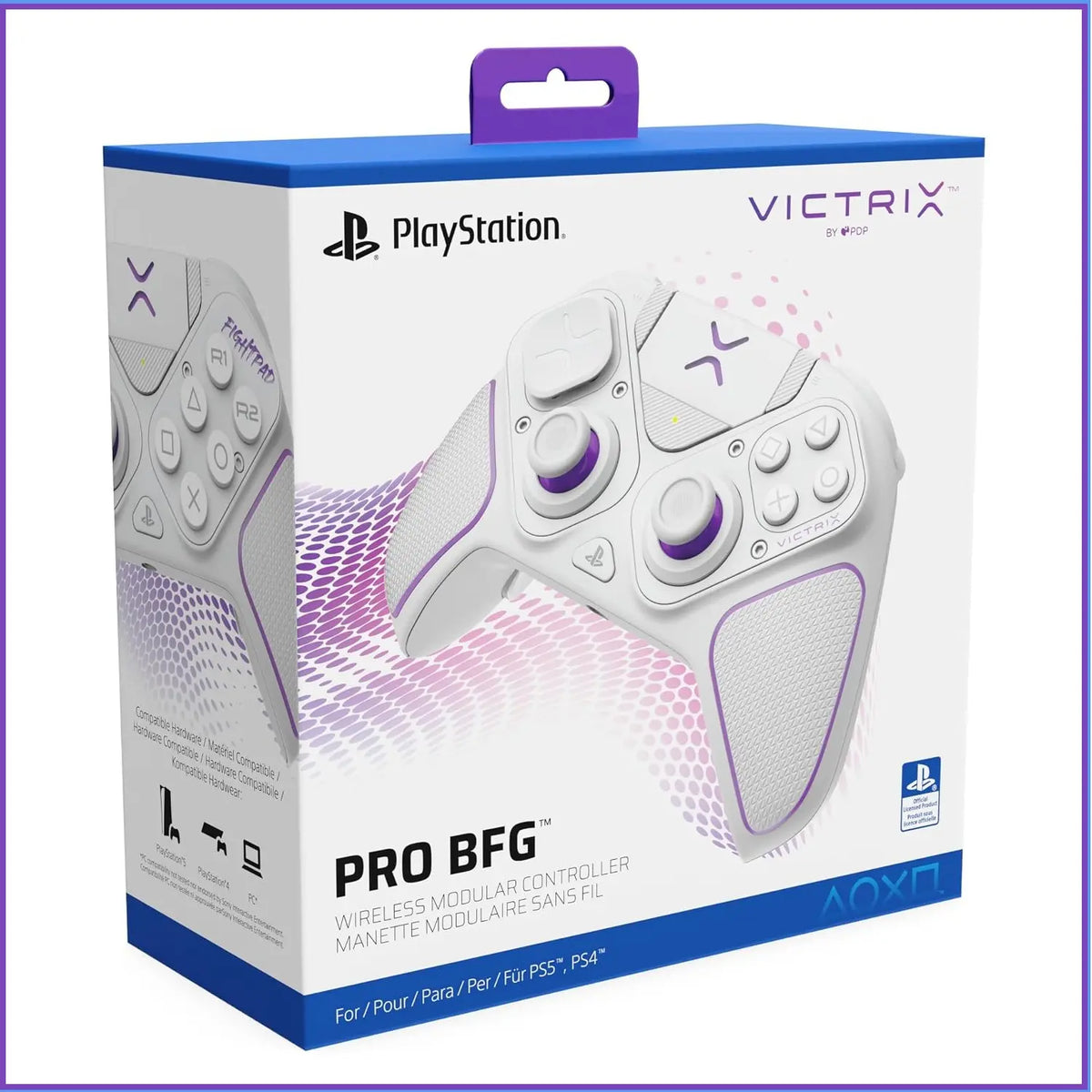 Victrix Pro BFG Wireless Controller –  PS5/PS4/PC, 2.4GHz + USB-C Wired, 20H Battery, 5ms, Modular Fightpad, 4 Back Buttons & 5-Stop Triggers | OPEN-BOX WHITE FULL KIT + HARD POUCH