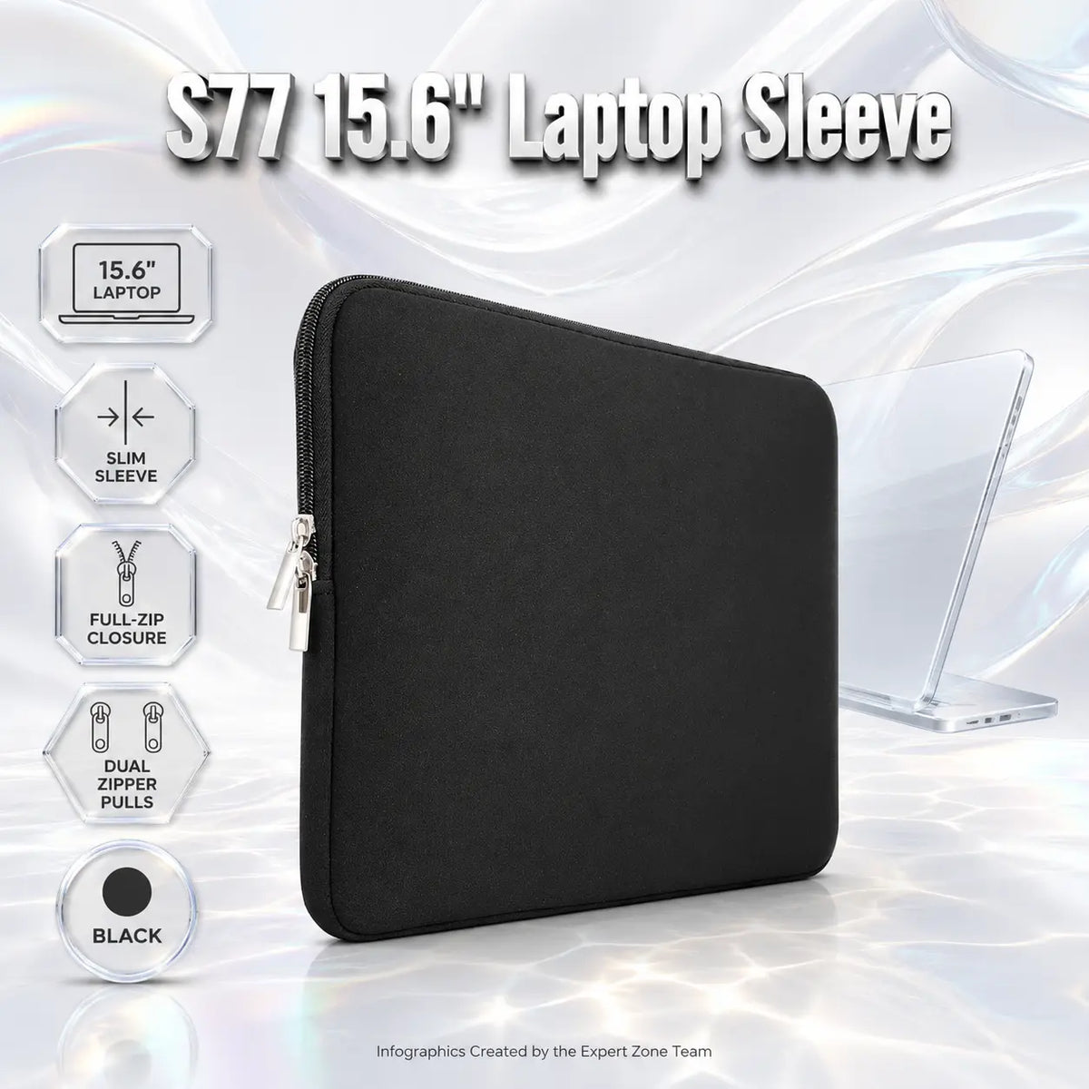 S77 15.6-Inch Black Laptop Sleeve – Slim Protective Carrying Case With Full-Zip Closure and Dual Zipper Pulls – BAD-SLEEVE-S77