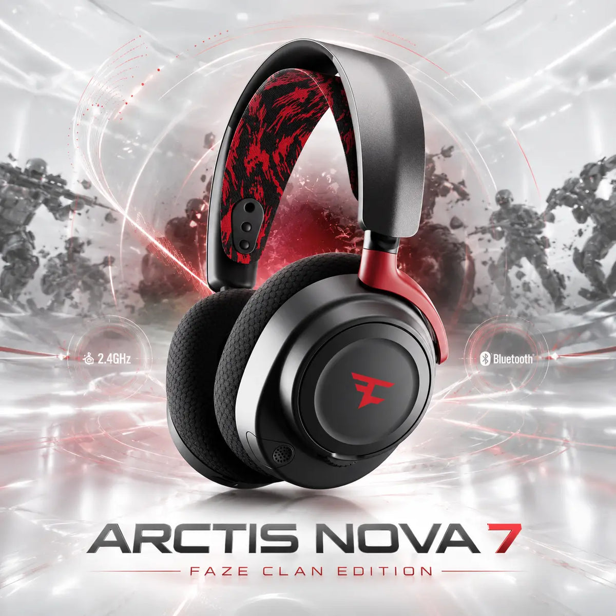 Used SteelSeries Arctis Nova 7 Wireless FaZe Clan Edition Gaming Headset – Dual 2.4GHz + Bluetooth, 38H Battery, Spatial Audio, Black/Red