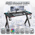 RGB Gaming Desk – Black | 100×60×73 cm | Carbon Fiber Texture | RGB Lighting | Cup Holder & Headset Hook | 80kg Load | Heavy-Duty Steel Frame