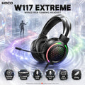 HOCO W117 Extreme Wired RGB Gaming Headset with 50mm Drivers, Flexible Omnidirectional Microphone, 3.5mm Audio, USB Lighting & 2m Cable – Black