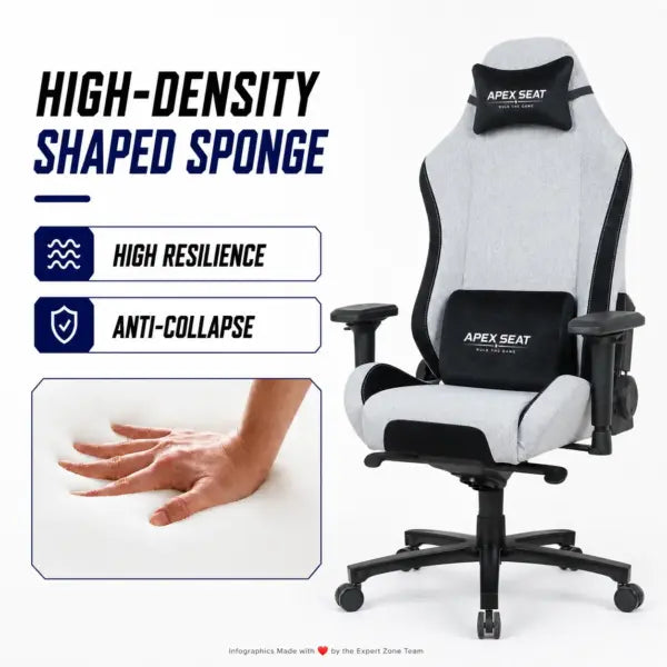 APEX SEAT AXE Ergonomic Gaming Chair – Textile Fabric, 4D Armrests, 90°–135° Recline, Class 4 Gas Lift, Headrest & Lumbar Cushions, Metal Frame, 60 mm PU Casters | GREY & BLACK