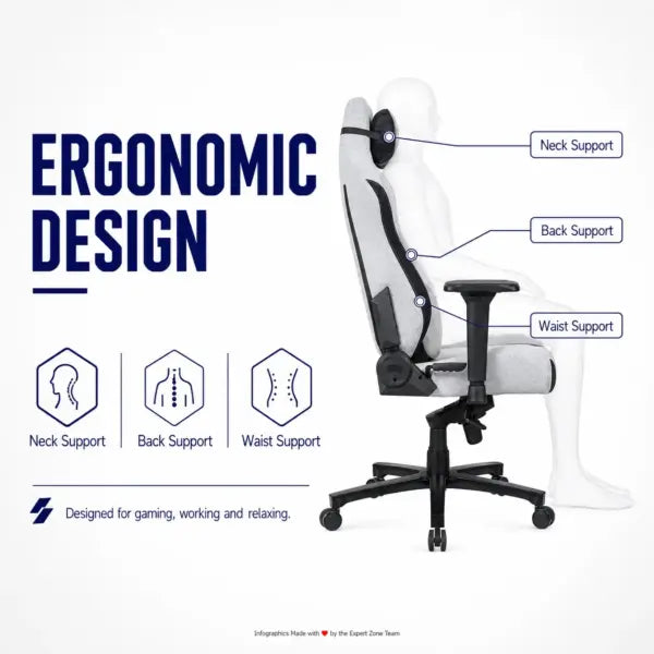 APEX SEAT AXE Ergonomic Gaming Chair – Textile Fabric, 4D Armrests, 90°–135° Recline, Class 4 Gas Lift, Headrest & Lumbar Cushions, Metal Frame, 60 mm PU Casters | GREY & BLACK