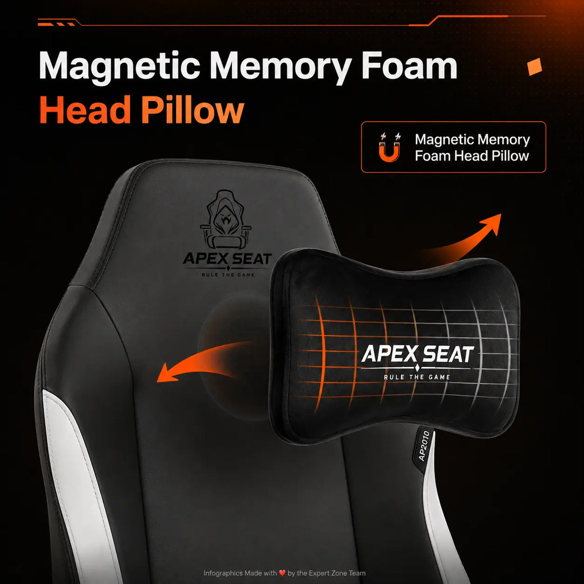 APEX SEAT TRINITY Gaming Chair with Magnetic Memory Foam Headrest, 4-Way Lumbar Support, 4D Armrests, 90°–141° Recline, Class 4 Lift & 180 kg Capacity | BLACK & WHITE