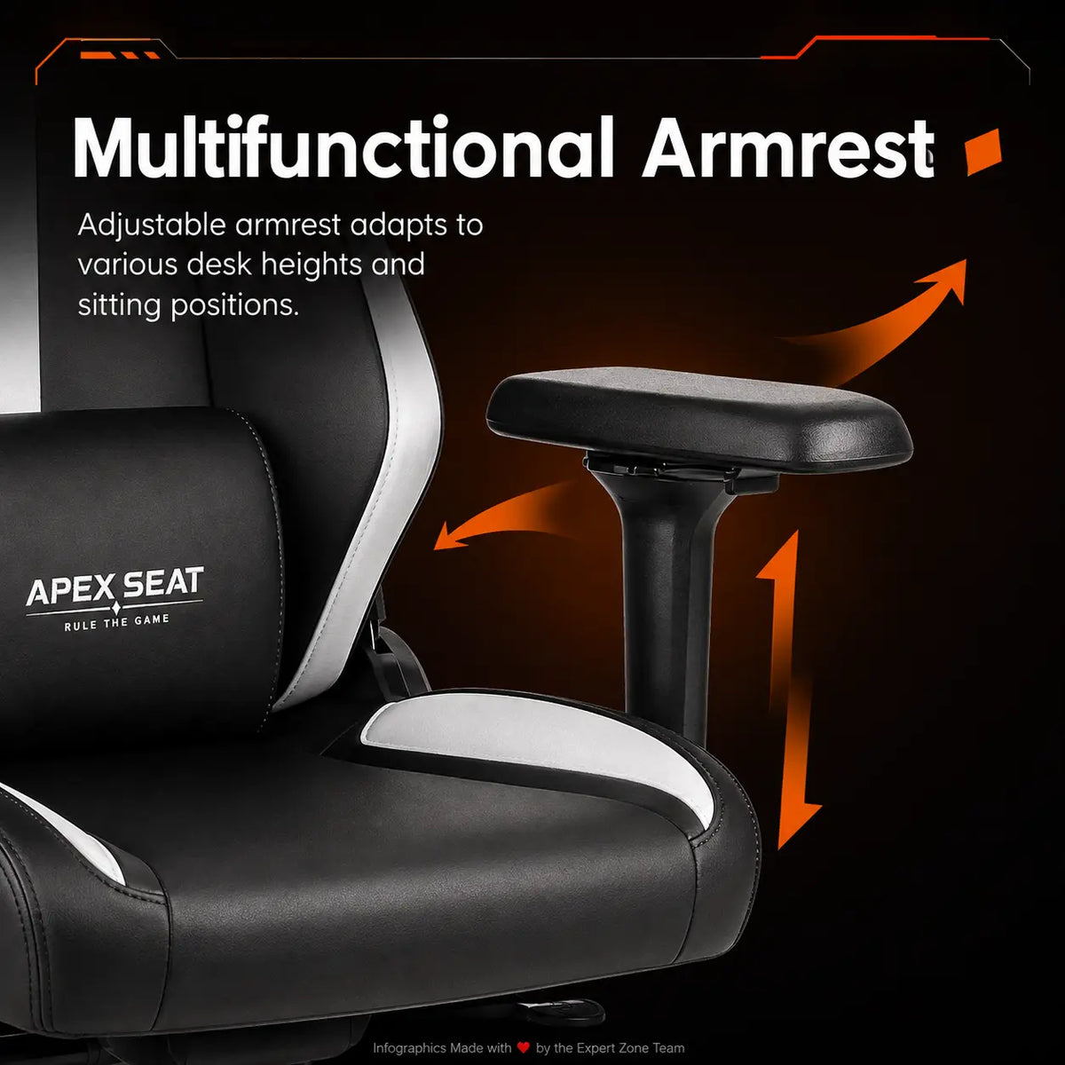 APEX SEAT TRINITY Gaming Chair with Magnetic Memory Foam Headrest, 4-Way Lumbar Support, 4D Armrests, 90°–141° Recline, Class 4 Lift & 180 kg Capacity | BLACK & WHITE