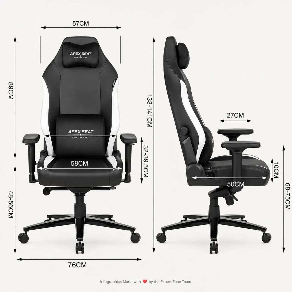 APEX SEAT TRINITY Gaming Chair with Magnetic Memory Foam Headrest, 4-Way Lumbar Support, 4D Armrests, 90°–141° Recline, Class 4 Lift & 180 kg Capacity | BLACK & WHITE