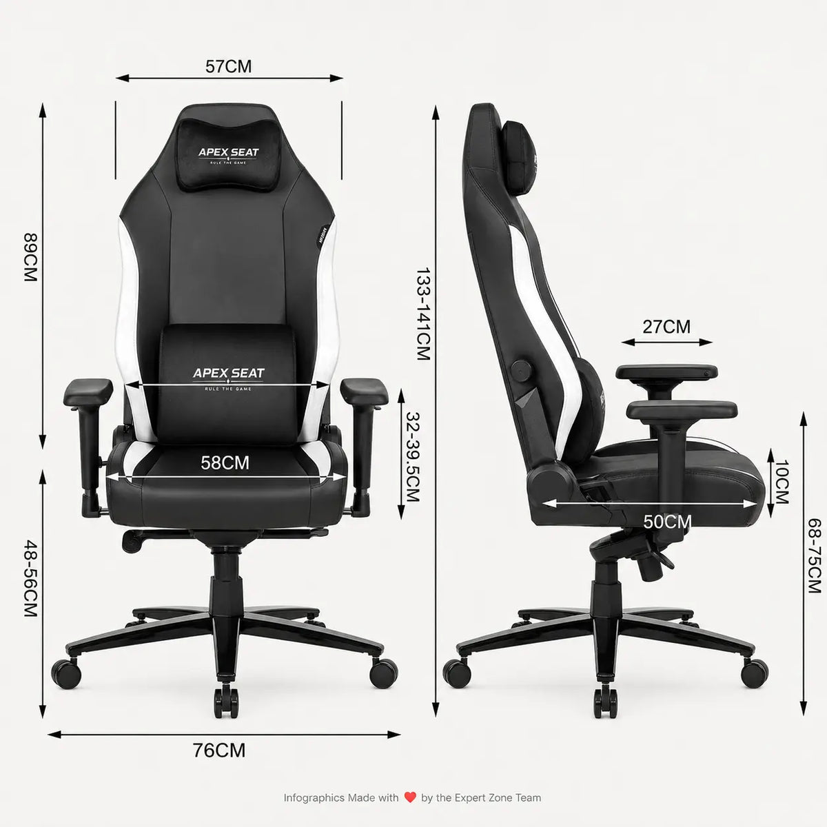 APEX SEAT TRINITY Gaming Chair with Magnetic Memory Foam Headrest, 4-Way Lumbar Support, 4D Armrests, 90°–141° Recline, Class 4 Lift & 180 kg Capacity | BLACK & WHITE