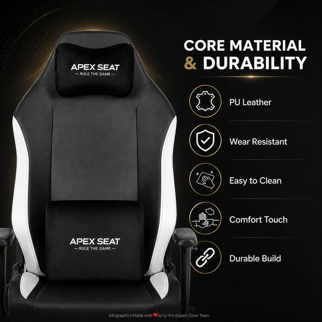 APEX SEAT TRINITY Gaming Chair with Magnetic Memory Foam Headrest, 4-Way Lumbar Support, 4D Armrests, 90°–141° Recline, Class 4 Lift & 180 kg Capacity | BLACK & WHITE