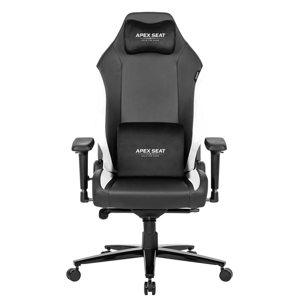 APEX SEAT TRINITY Gaming Chair with Magnetic Memory Foam Headrest, 4-Way Lumbar Support, 4D Armrests, 90°–141° Recline, Class 4 Lift & 180 kg Capacity | BLACK & WHITE