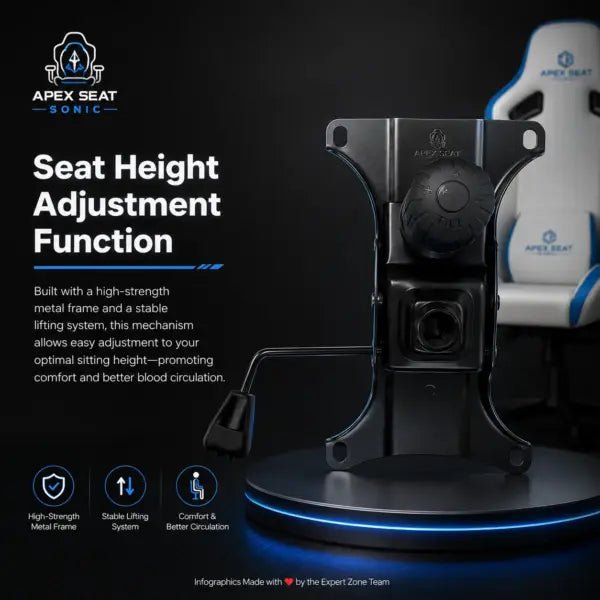 APEX SEAT SONIC Gaming Chair – 90°–155° Recline, 2D Armrests, Class 4 Gas Lift, 50kg/m³ Foam, PVC Leather + Velvet, Silent PU Wheels, Metal Base, Headrest & Lumbar Cushions, 150kg Capacity | WHITE & BLUE
