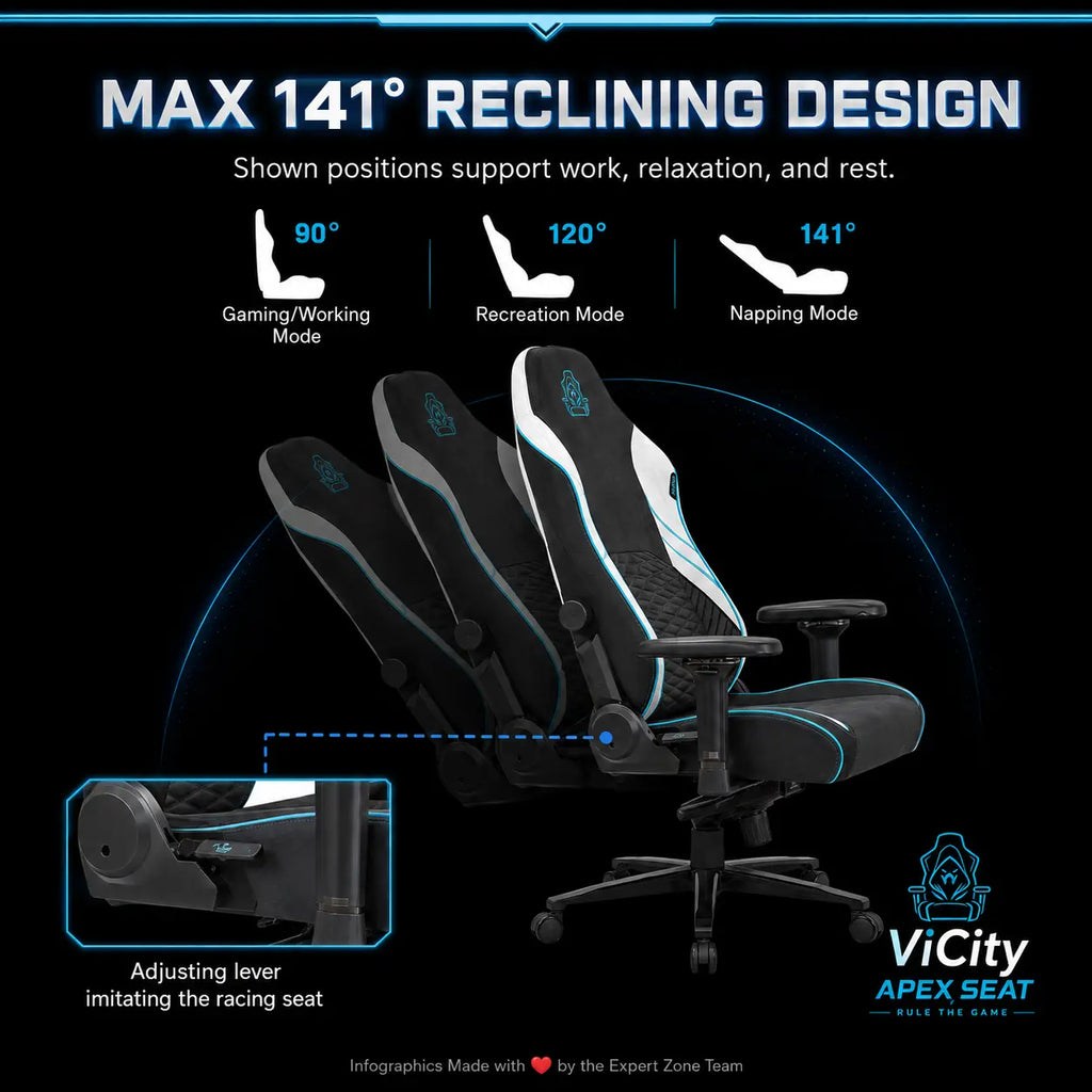 APEX SEAT ViCity Gaming Chair – Microsuede + PU Leather, 90°–141° Recline, 4D Magnetic Armrests, 4-Way Lumbar Support, Magnetic Headrest & Class 4 Gas Lift, 180kg Max | DARK GREY