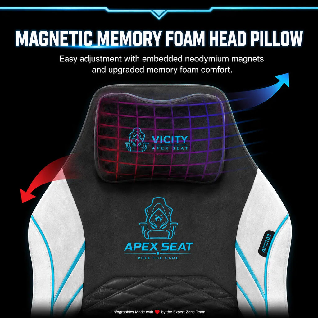 APEX SEAT ViCity Gaming Chair – Microsuede + PU Leather, 90°–141° Recline, 4D Magnetic Armrests, 4-Way Lumbar Support, Magnetic Headrest & Class 4 Gas Lift, 180kg Max | DARK GREY