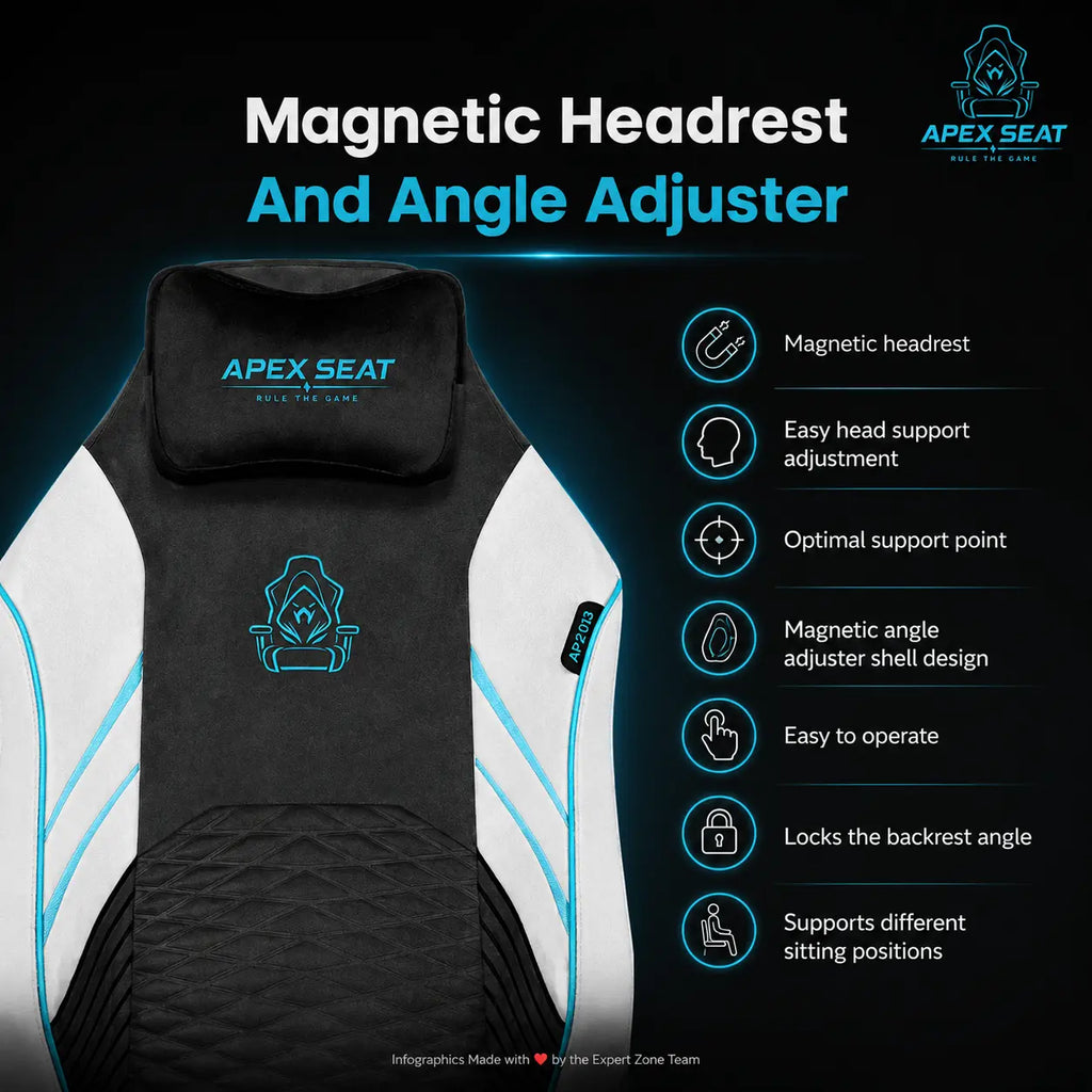 APEX SEAT ViCity Gaming Chair – Microsuede + PU Leather, 90°–141° Recline, 4D Magnetic Armrests, 4-Way Lumbar Support, Magnetic Headrest & Class 4 Gas Lift, 180kg Max | DARK GREY