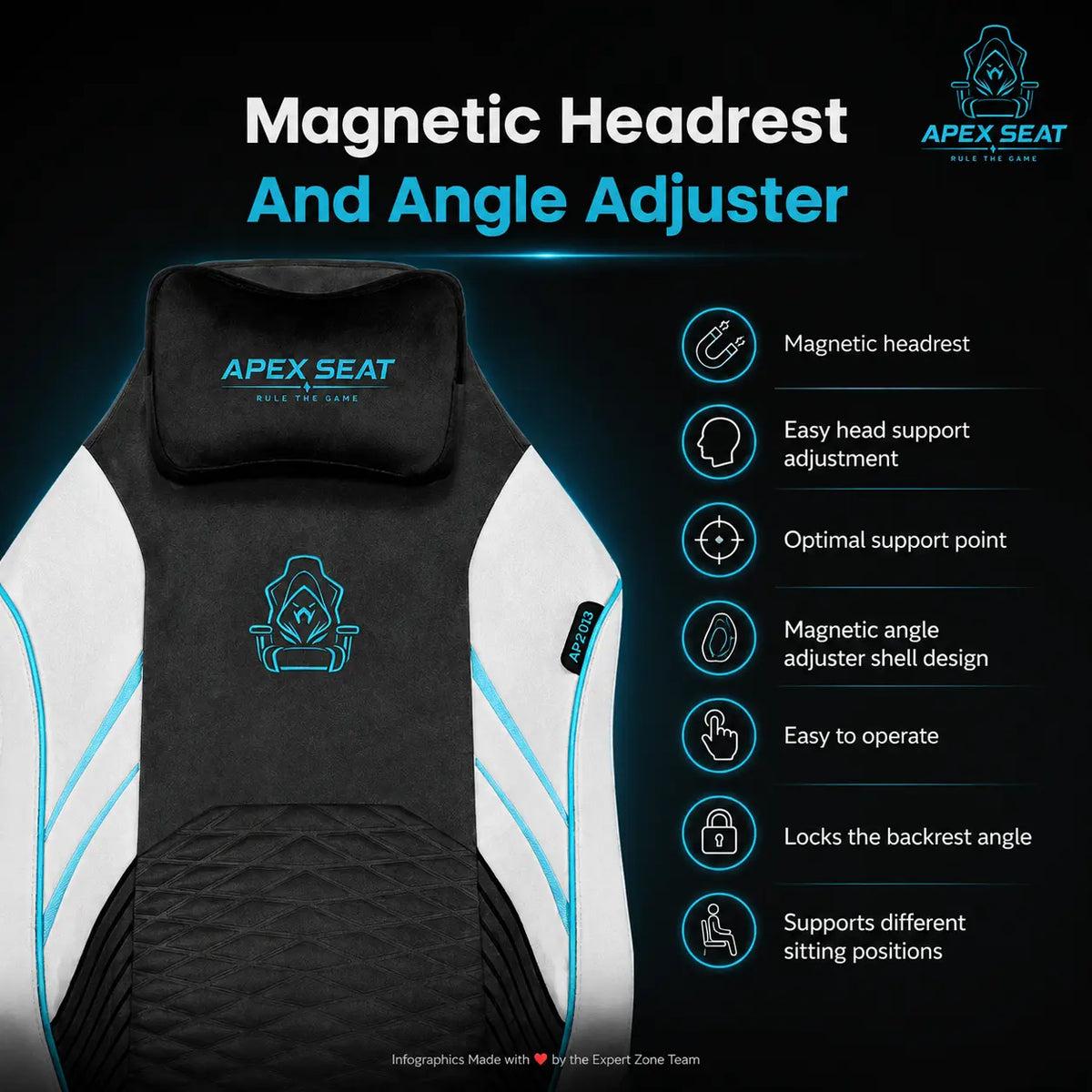 APEX SEAT ViCity Gaming Chair – Microsuede + PU Leather, 90°–141° Recline, 4D Magnetic Armrests, 4-Way Lumbar Support, Magnetic Headrest & Class 4 Gas Lift, 180kg Max | DARK GREY