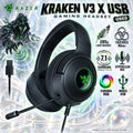 Razer Kraken V3 X Wired USB Gaming Headset, 285g, TriForce 40mm Drivers, 7.1 Surround Sound, HyperClear Cardioid Mic and Chroma RGB, Black | Used