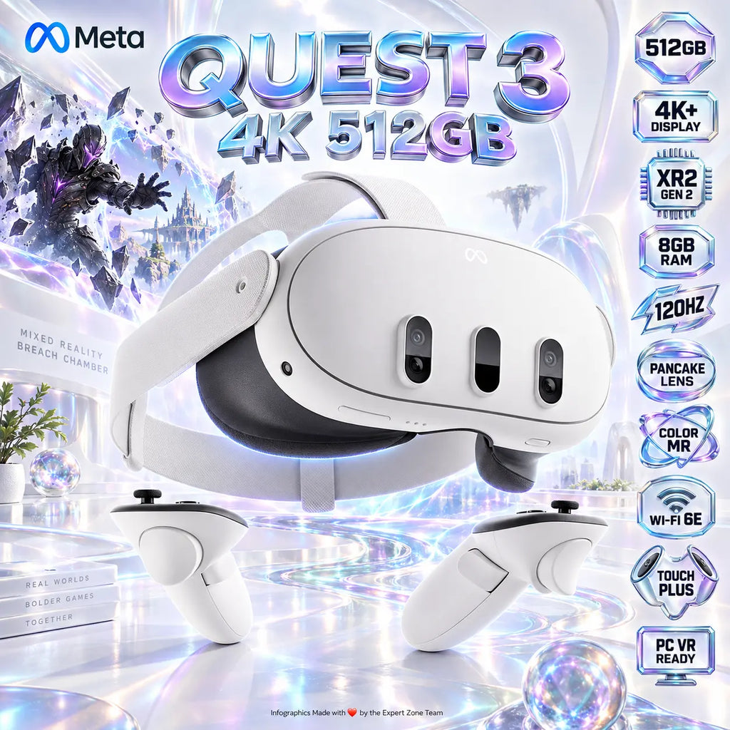 Meta Quest 3 512GB VR/MR Headset, 4K+ Infinite Display, Snapdragon XR2 Gen 2, 8GB RAM, 120Hz, Pancake Lenses, Wi‑Fi 6E & Touch Plus Controllers | 3 DAYS WARRANTY ONLY