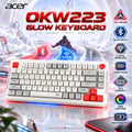 Acer OKW223 Glow 70% Compact RGB Tri-Mode Keyboard, Bluetooth, 2.4GHz Wireless & Wired Connectivity, Rechargeable Battery – Red & White