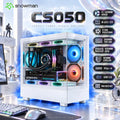 SNOWMAN CS050 M-ATX Case, Dual Tempered Glass, 3×120mm ARGB Built-in Fans, 9-Fan Cooling, 360mm Top AIO, 420mm GPU & 165mm CPU Cooler Support | WHITE