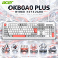 Acer OKB0A0 Plus Full-Size Wired Keyboard With Quiet Soft-Switch Keys, Numpad, Anti-Ghosting, USB Plug-and-Play, Laser-Etched ABS Keycaps & White/Gray/Red Design for Work & Gaming.