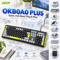 Acer OKB0A0 Plus Black And Grey 104-Key Full-Size Wired Keyboard, Quiet Soft-Switch Keys, USB Plug-And-Play, OEM Profile, Laser-Etched ABS Keycaps, Anti-Ghosting