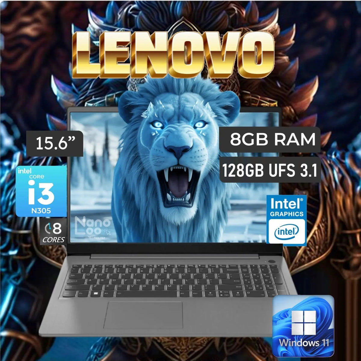 Lenovo IdeaPad Slim 3 15IAN8 Intel® Core i3-N305 | 8GB DDR5 RAM ; 128GB UFS 3.1 | Intel® UHD Graphics | 15.6″ FHD TN Display | Windows® 11 Home in S mode | Arctic Grey
