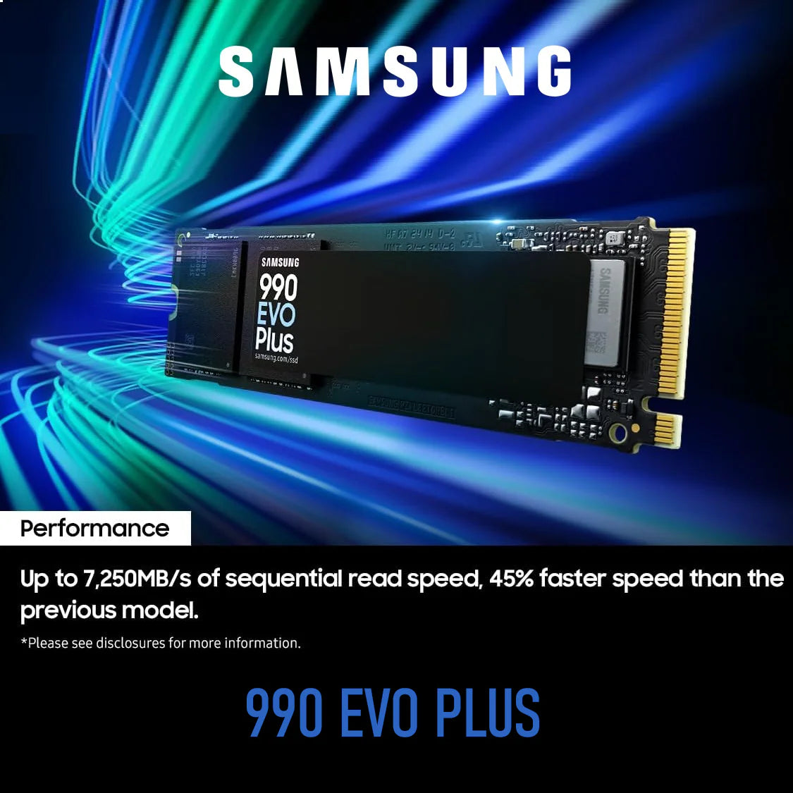 Samsung 990 EVO Plus SSD 4TB, PCIe Gen 4×4 | Gen 5×2 M.2, Speeds Up-to 7,250 MB/s, Upgrade Storage for PC/Laptops, HMB Technology and Intelligent Turbowrite 2.0 | MZ-V9S4T0B/AM