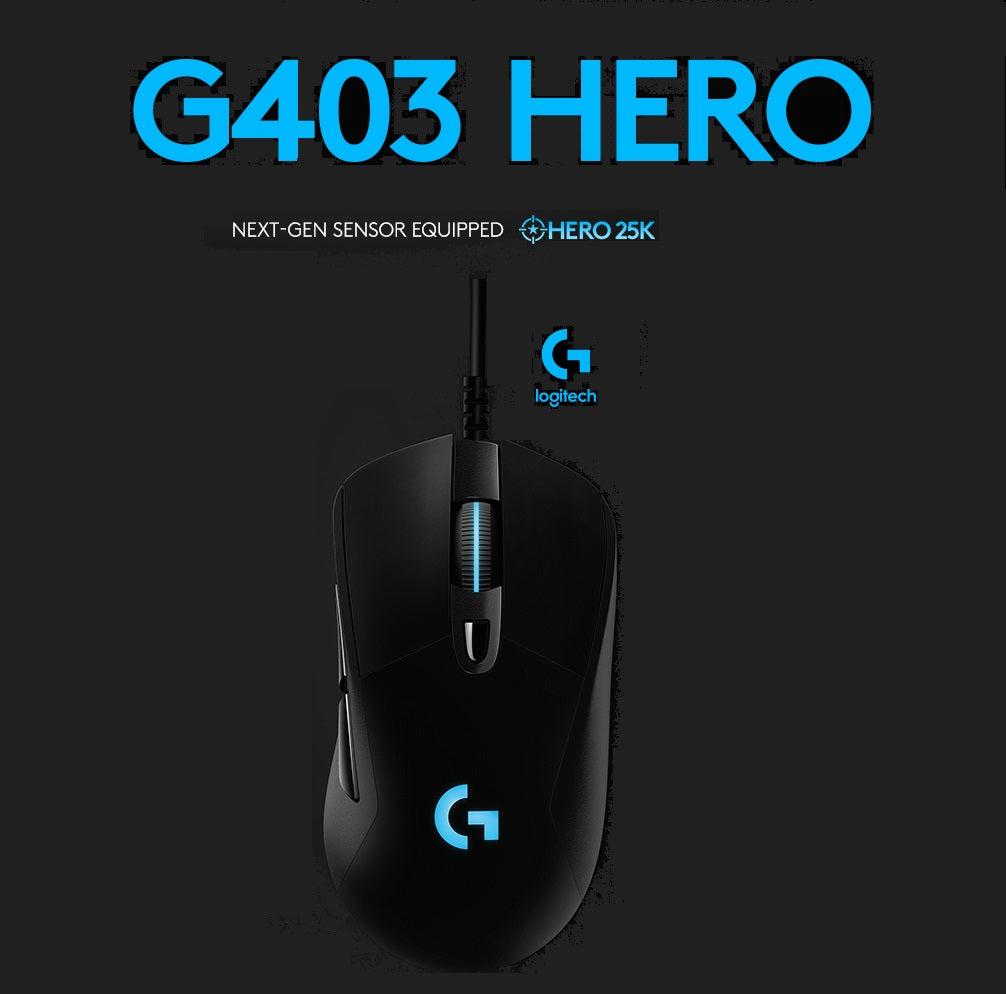 Logitech G403 Hero 25K Gaming Mouse – Lightsync RGB – Lightweight 87G – Braided Cable – 25,600 DPI – 6 Programmable Buttons – Rubber Side Grips – Black