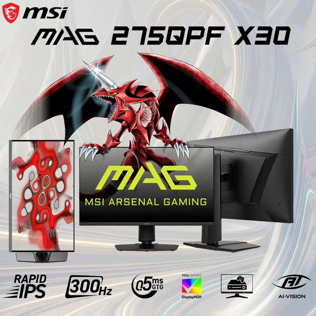 MSI MAG 275QPF X30 27-Inch Rapid IPS WQHD 2560X1440 Gaming Monitor 300Hz Refresh 0.5ms GtG DisplayHDR 400 Adaptive-Sync AI Vision 95% DCI-P3 Ergonomic Arsenal Design | 3 MONTHS WARRANTY