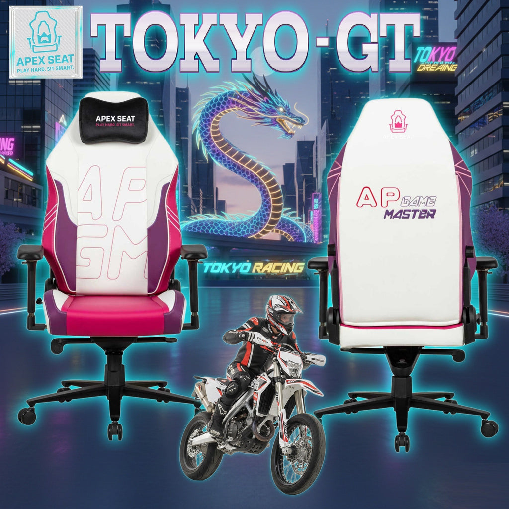 APEX SEAT TOKYO-GT Gaming Chair : Pro Racing Throne With Leather+Velvet+Suede Shell , 4D Armrest ,  Frog Mechanism & Class-4 Gas Lift , 90–141° Recline, 160 Kgs Max , Lumbar Pillow and Magnetic Headrest Included | WHITE & MAGENTA VARIANTS ~ AP-2108R