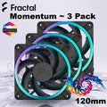 Fractal Momentum 12 ARGB 3-Pack High-Performance 120mm Fans With ARGB Gen 2 Lighting, LCP Blades, FDB Bearing, PWM Control, Zero RPM Mode, High Airflow And Low Noise ~ Black FD-F-MR1-1203
