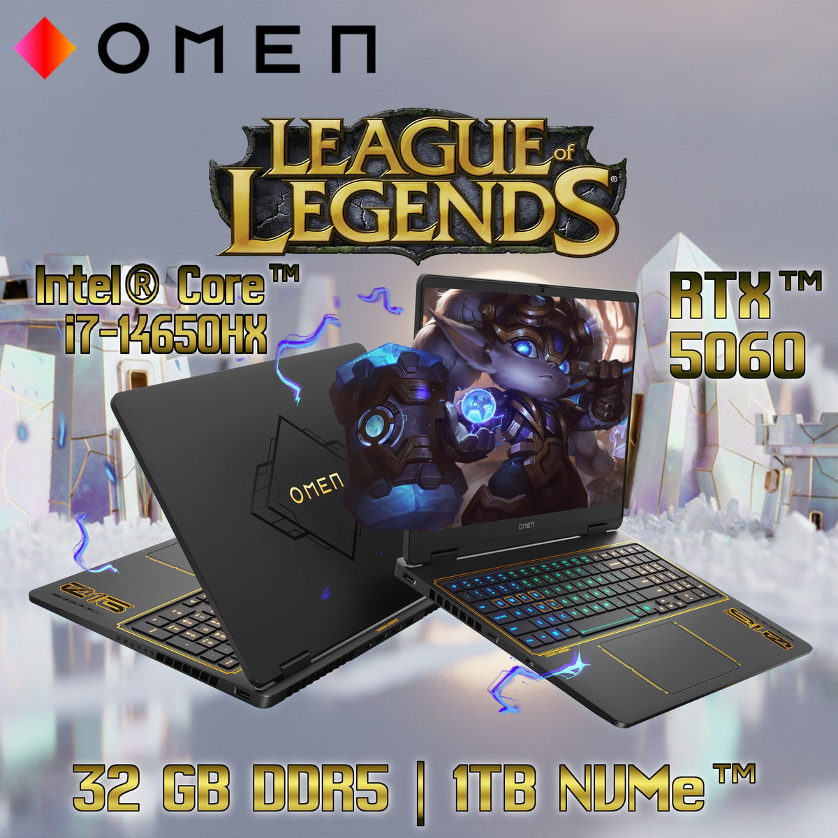 HP OMEN 16 inch League of Legends : Intel® Core™ i7-14650HX | 32 GB DDR5 RAM ; 1TB NVMe™ | RTX™ 5060 (8GB) |16-inch 2K 165 Hz, 3 ms IPS Display |4-zone RGB Backlit Keyboard | Windows 11 | SHADOW BLACK ~ Limited Edition