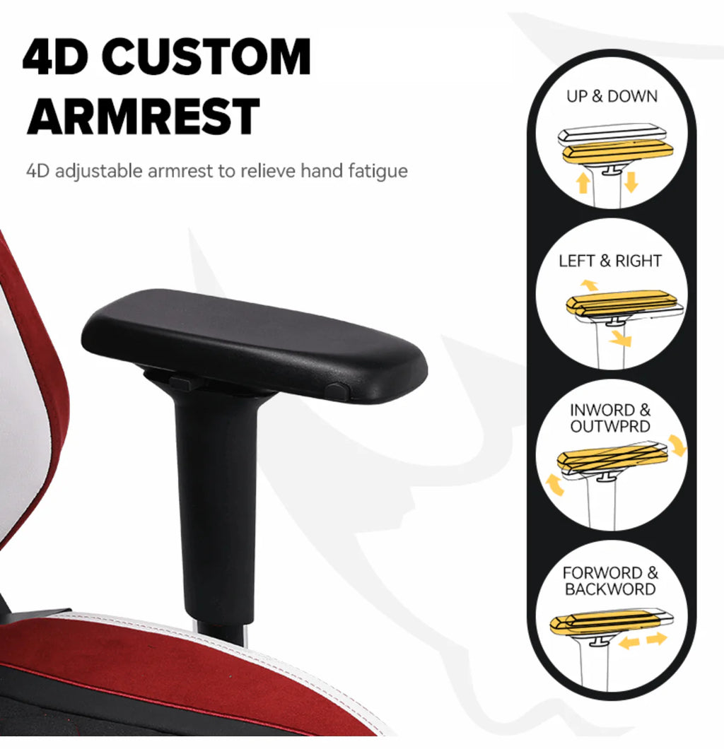 APEX SEAT “Ignition XL” Gaming Chair With 160KG Capacity, PU+Velvet+Suede Upholstery, Recline 90–141°, 4D Armrests, Magnetic Headrest, Class-4 Gas Lift, Frog Mechanism, Iron Base , ≤160KG Capacity| RACING BLACK RED WHITE